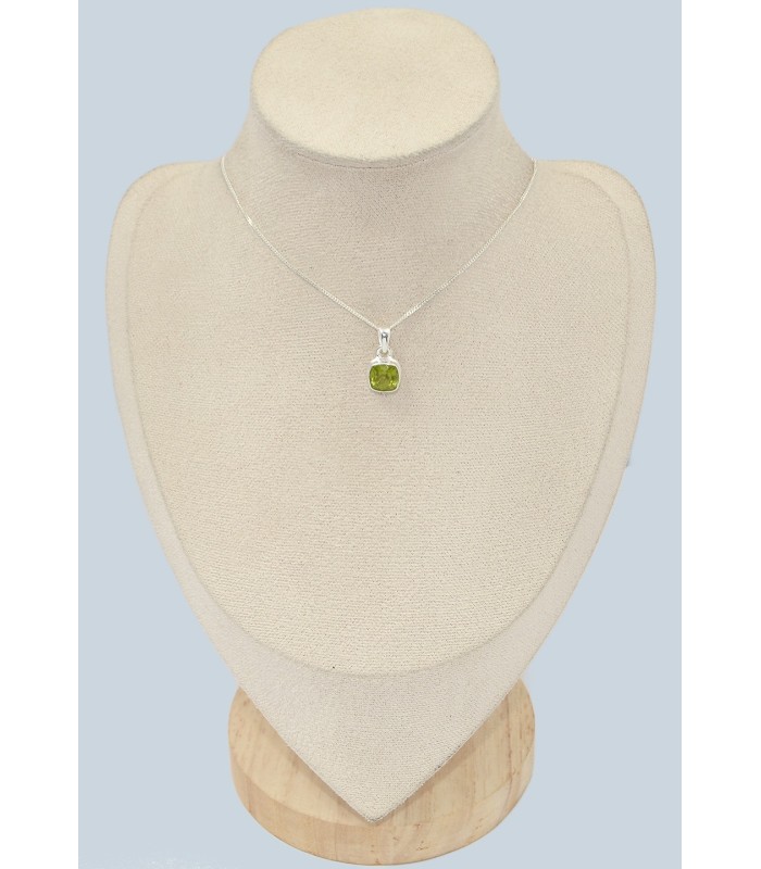 Pendentif Péridot facetté carré authentique certifié argent 925