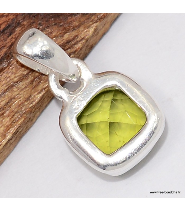 Pendentif Péridot facetté carré authentique certifié argent 925