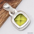 Pendentif Péridot facetté carré authentique certifié argent 925
