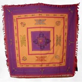 Nappe tibétaine coton épais brodée symboles bouddhistes 150 x 150cm - Tenture murale bouddhiste, nappe