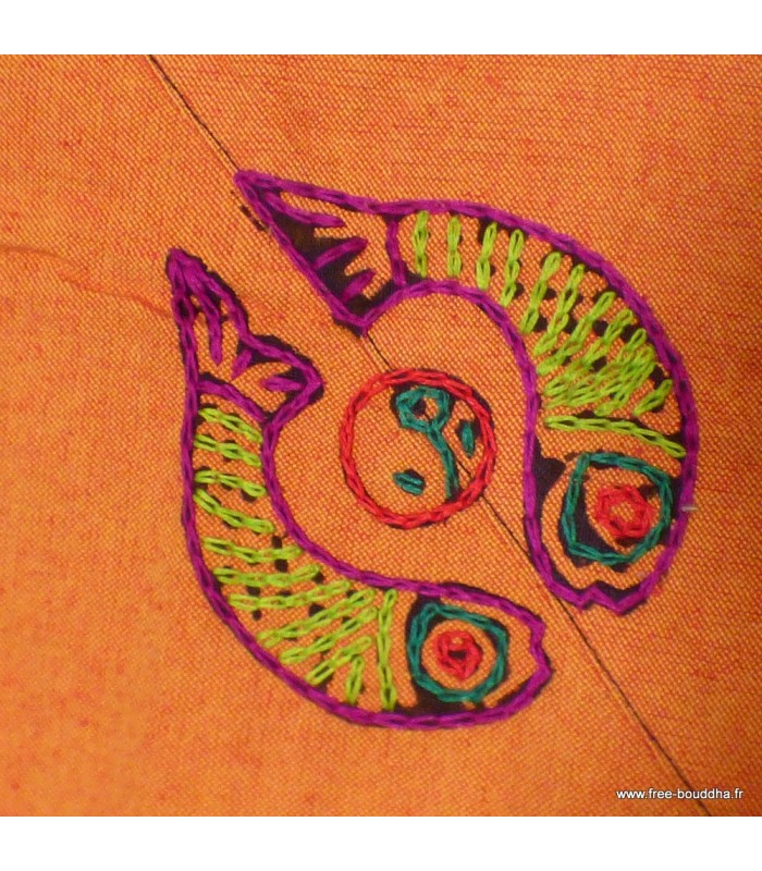 Nappe tibétaine en coton épais aux tons violet et safran.