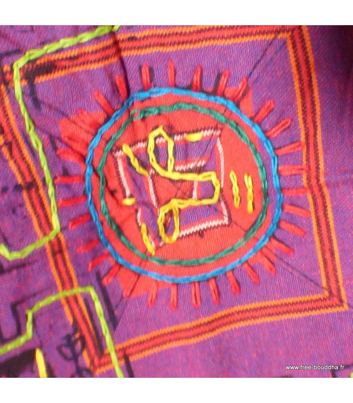 Nappe tibétaine en coton épais aux tons violet et safran.