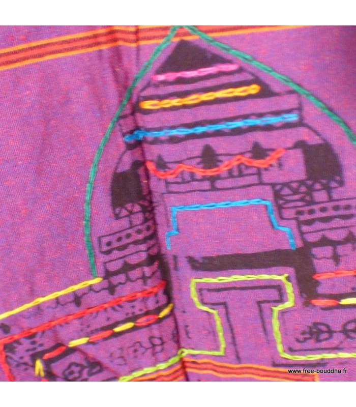 Nappe tibétaine en coton épais aux tons violet et safran.