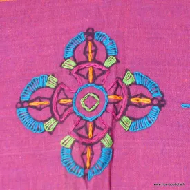 Nappe tibétaine coton épais brodée corail pourpre 150 x 150cm - Tenture murale bouddhiste, nappe