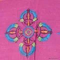 Nappe tibétaine coton épais brodée corail pourpre 150 x 150cm - Tenture murale bouddhiste, nappe