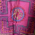 Nappe tibétaine coton épais brodée corail pourpre 150 x 150cm - Tenture murale bouddhiste, nappe