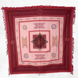 Nappe tibétaine coton épais symboles bouddhistes 150 x 150cm - Tenture murale bouddhiste, nappe