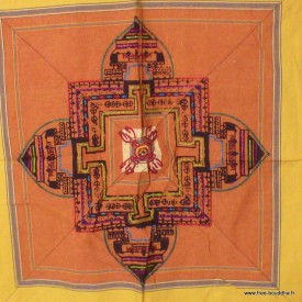 Nappe tibétaine en coton brodé à la main, symbole Kalachakra.