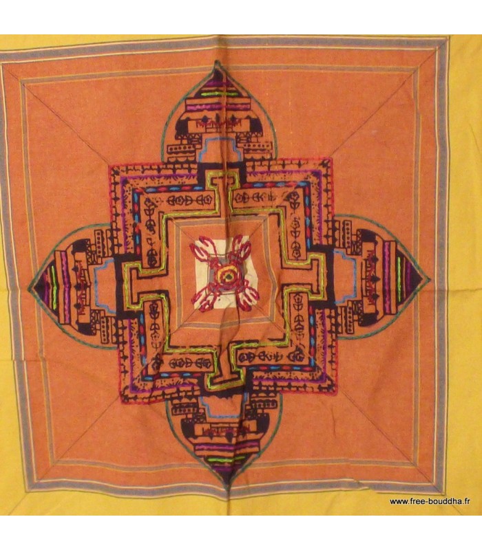 Nappe tibétaine coton épais safran jaune d'or 150 x 150cm