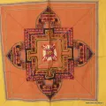 Nappe tibétaine coton épais safran jaune d'or 150 x 150cm - Tenture murale bouddhiste, nappe