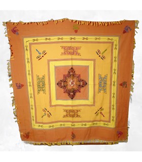Nappe tibétaine coton épais safran jaune d'or 150 x 150cm
