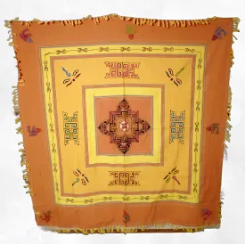 Nappe tibétaine coton épais safran jaune d'or 150 x 150cm - Tenture murale bouddhiste, nappe