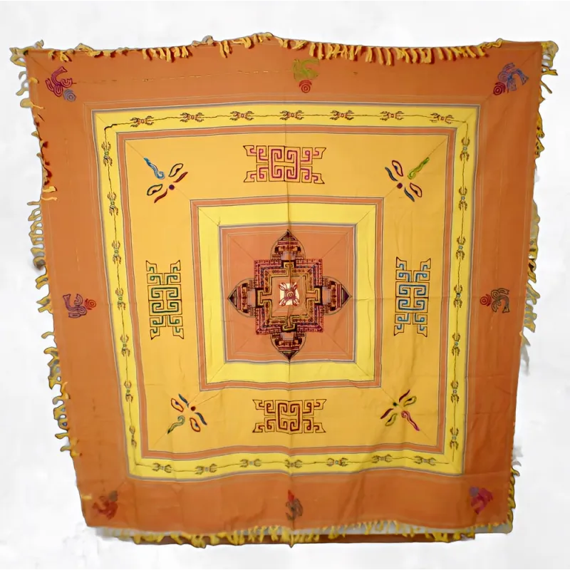 Nappe tibétaine coton épais safran jaune d'or 150 x 150cm - Tenture murale bouddhiste, nappe