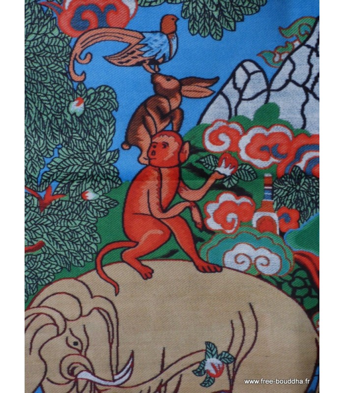 Tenture bhoutanaise en soie sauvage, motif harmonieux.