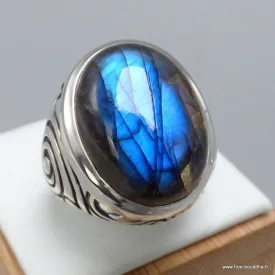 Bague Homme Labradorite taille 60 - Bijoux en Labradorite Bleue