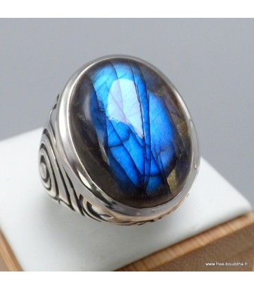 Labradorite bleue bague homme argent 925, chevalière artisanale certifiée