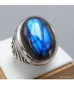 Labradorite bleue bague homme argent 925, chevalière artisanale certifiée