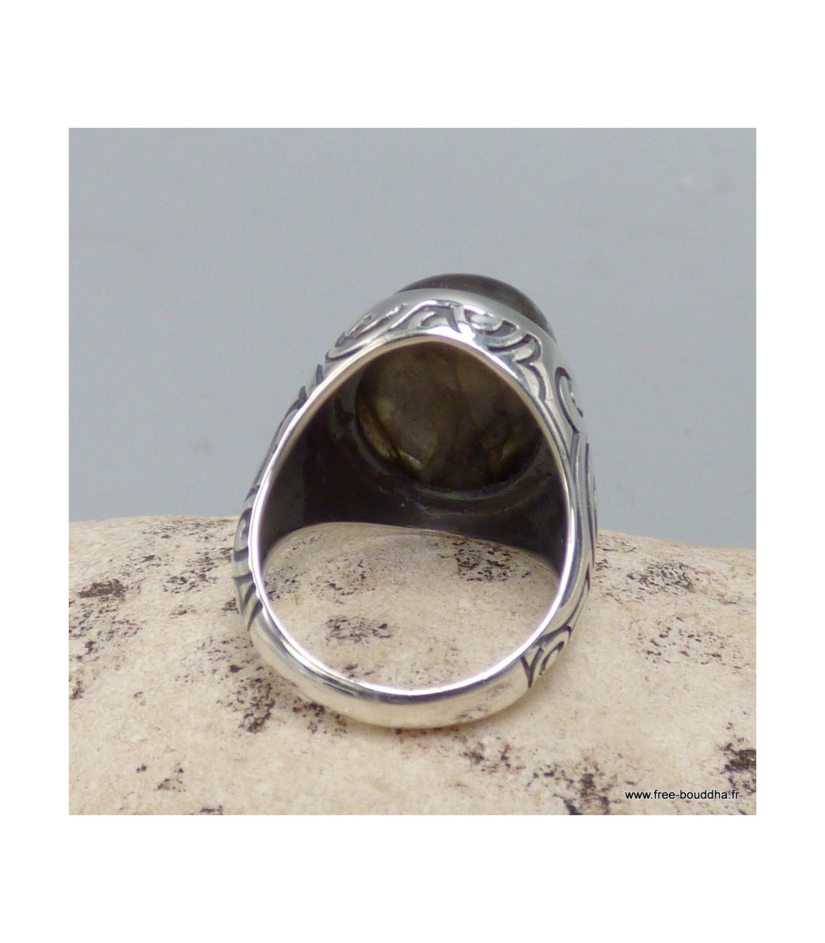 Bague Ancienne En Argent Massif Avec Labradorite - Style Chevalière (occasion)