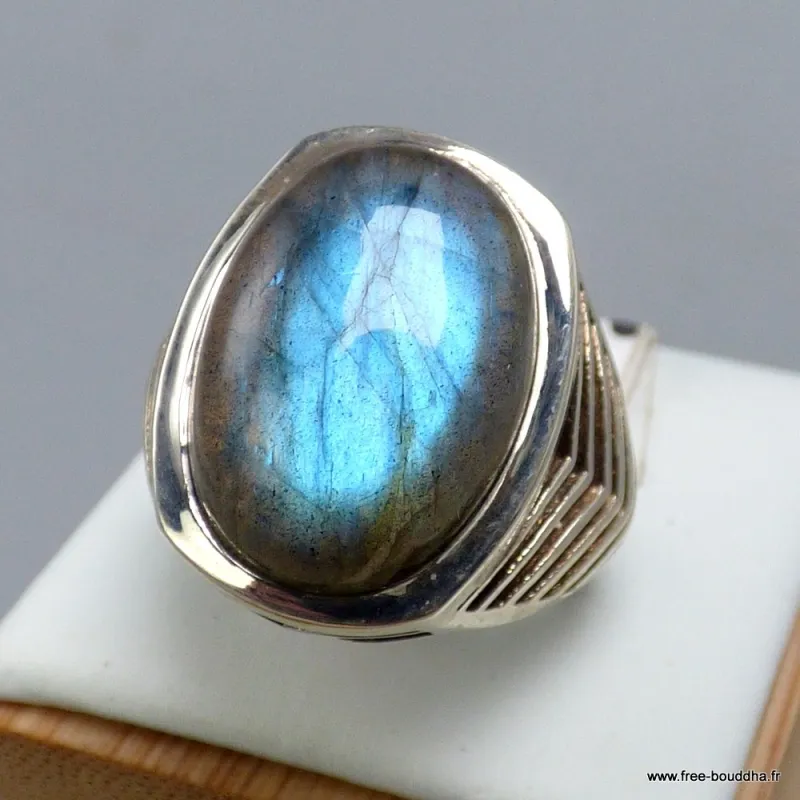 Chevalière pour HOMME en Labradorite - Bijoux en Labradorite Bleue