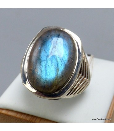 Bague Labradorite homme argent 925, chevalière naturelle certifiée