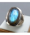 Bague Labradorite homme argent 925, chevalière naturelle certifiée