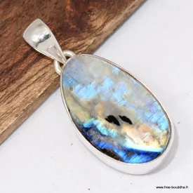 Authentique Pendentif Pierre de Lune bleue et Tourmaline - Bijoux en Pierre de Lune Tourmaline