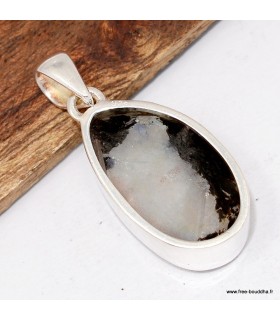 Pendentif Pierre de Lune bleue Véritable et Tourmaline argent 925