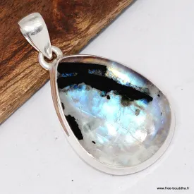 Pendentif goutte Pierre de Lune bleue et Tourmaline - Bijoux en Pierre de Lune Tourmaline