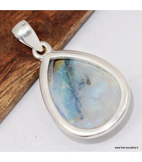 Pendentif goutte pierre de lune bleue et tourmaline en argent 925