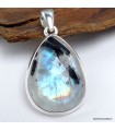 Pendentif goutte pierre de lune bleue et tourmaline en argent 925