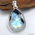 Pendentif goutte Pierre de Lune bleue et Tourmaline - Bijoux en Pierre de Lune Tourmaline