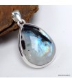 Pendentif goutte pierre de lune bleue et tourmaline en argent 925