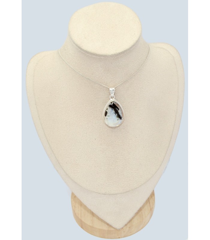 Pendentif goutte Pierre de Lune bleue et Tourmaline
