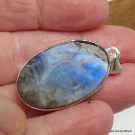 Pendentif Pierre de Lune bleu intense et Tourmaline - Bijoux en Pierre de lune