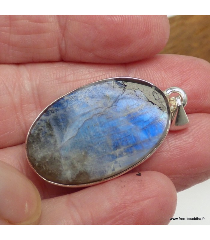 Pendentif Pierre de Lune bleu intense et Tourmaline