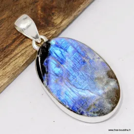 Pendentif Pierre de Lune bleu intense et Tourmaline - Bijoux en Pierre de lune