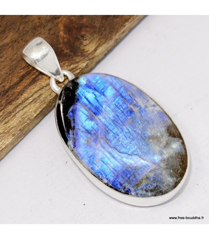 Pendentif Pierre de Lune bleu intense et Tourmaline