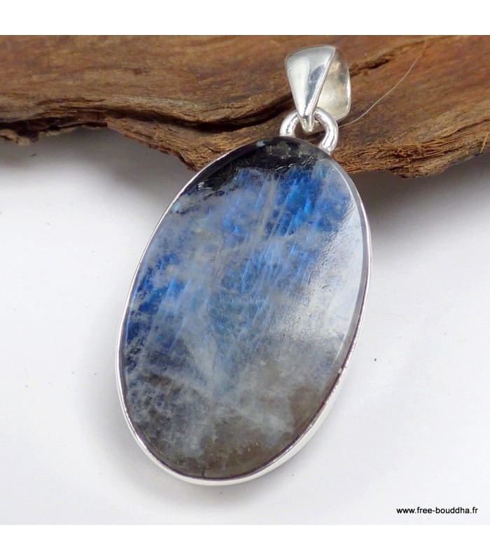 Pendentif Pierre de Lune bleu intense et Tourmaline