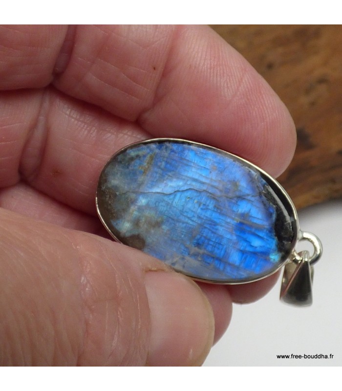 Pendentif Pierre de Lune bleu intense et Tourmaline