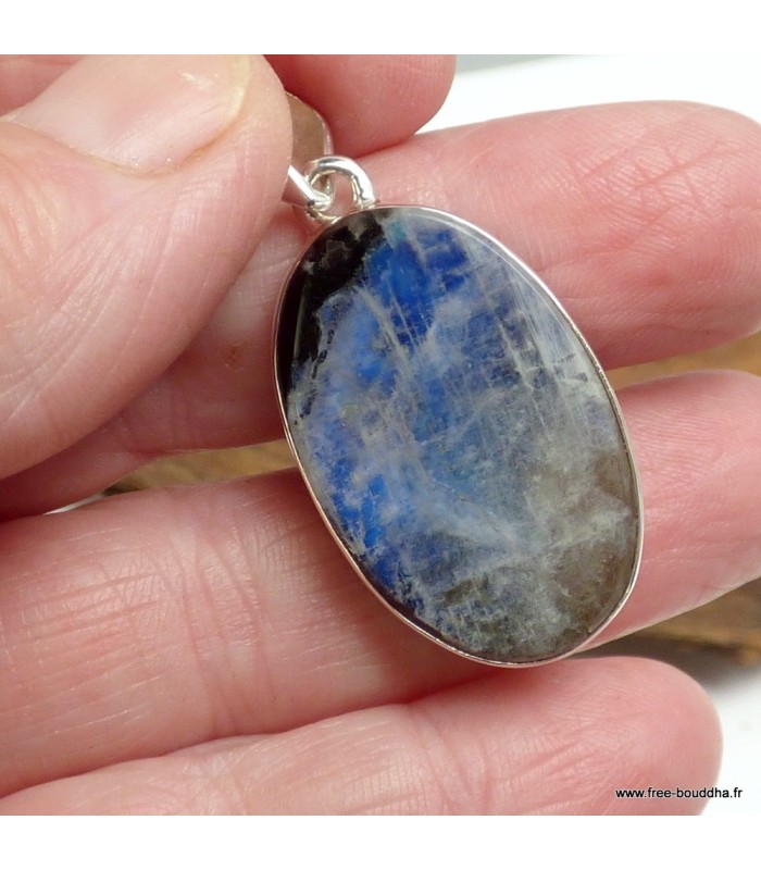 Pendentif Pierre de Lune bleu intense et Tourmaline