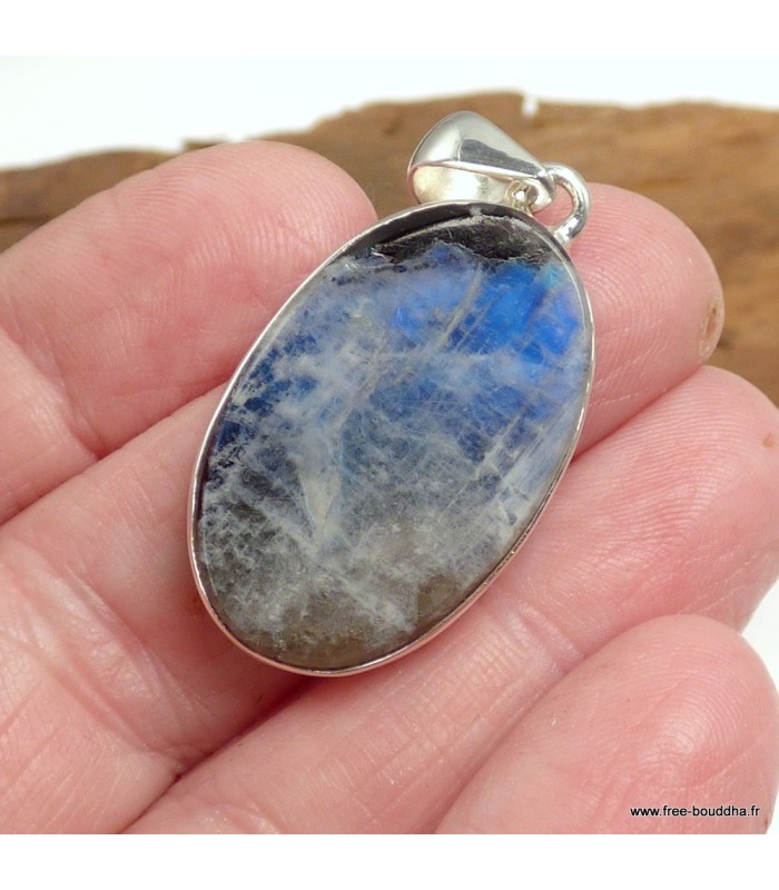 Pendentif Pierre de Lune bleu intense et Tourmaline