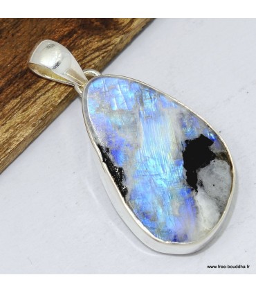 Pendentif Pierre de Lune et Tourmaline argent 925, bijou authentique