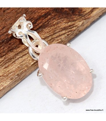 Pendentif Morganite véritable, argent 925 artisanal raffiné