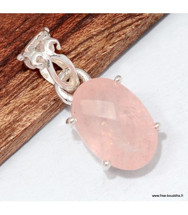 Pendentif Morganite ovale facettée véritable argent 925