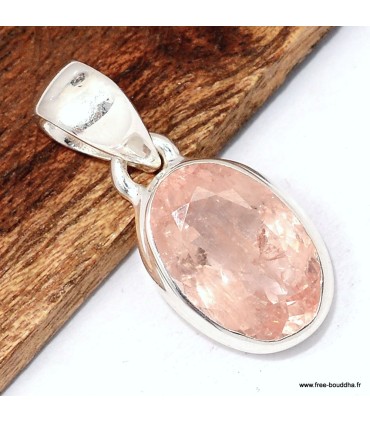 Pendentif Morganite argent 925, pierre rare rose naturelle