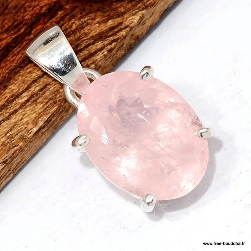 Pendentif Morganite facettée serti griffes - Bijoux en Morganite