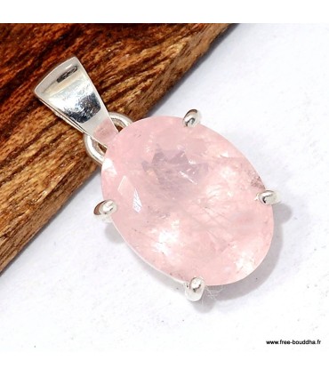 Pendentif Morganite facettée argent 925 pierre rare certifiée