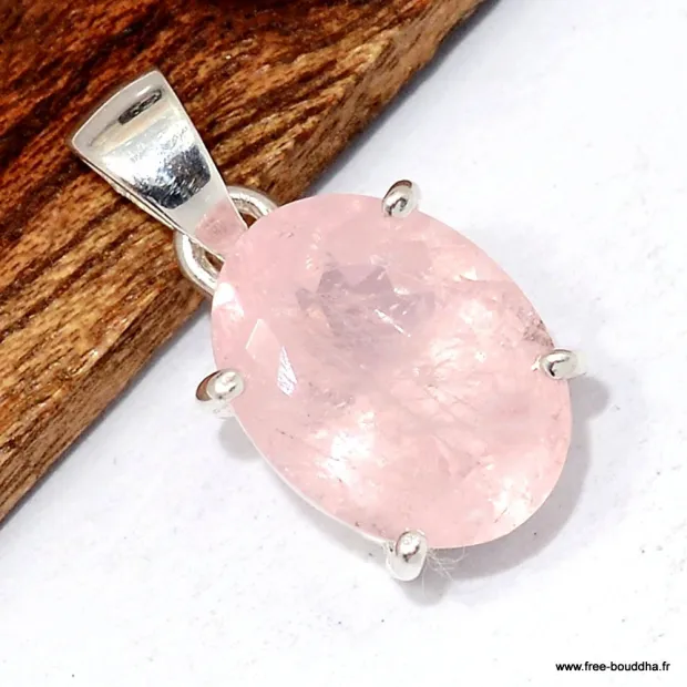 Pendentif Morganite facettée serti griffes - Bijoux en Morganite