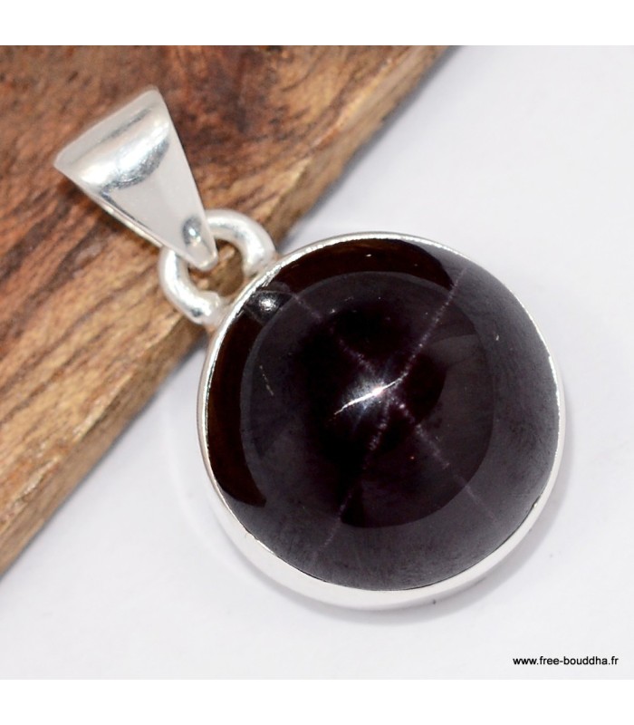 Pendentif rond Grenat Etoile - Argent 925