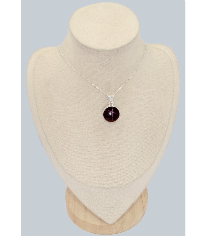 Pendentif rond Grenat Etoile - Argent 925